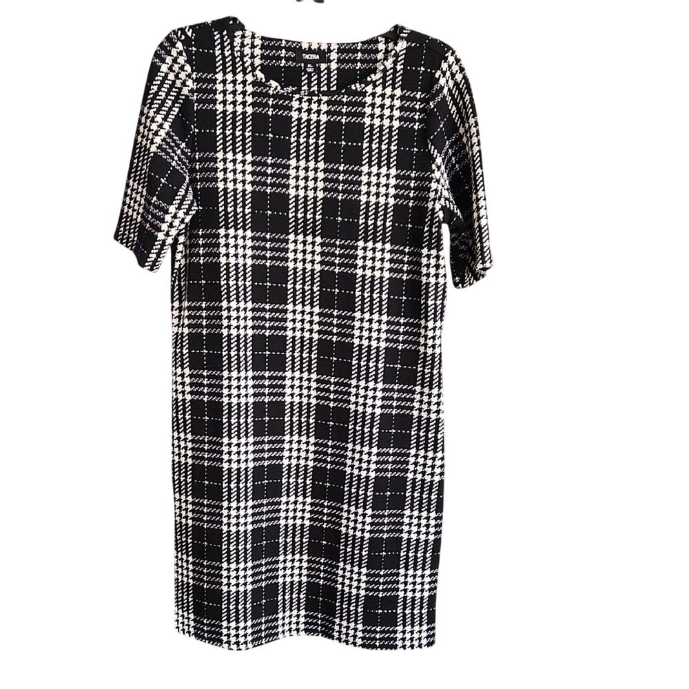 Tacera Petite Large Black and White Checkered Midi Dress